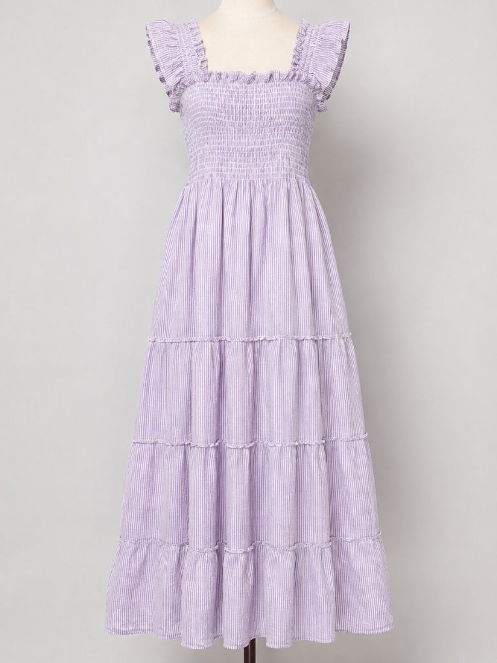 Hill House Home Dress Small Purple Striped Linen Smocked Ruffle Nap Dress Midi